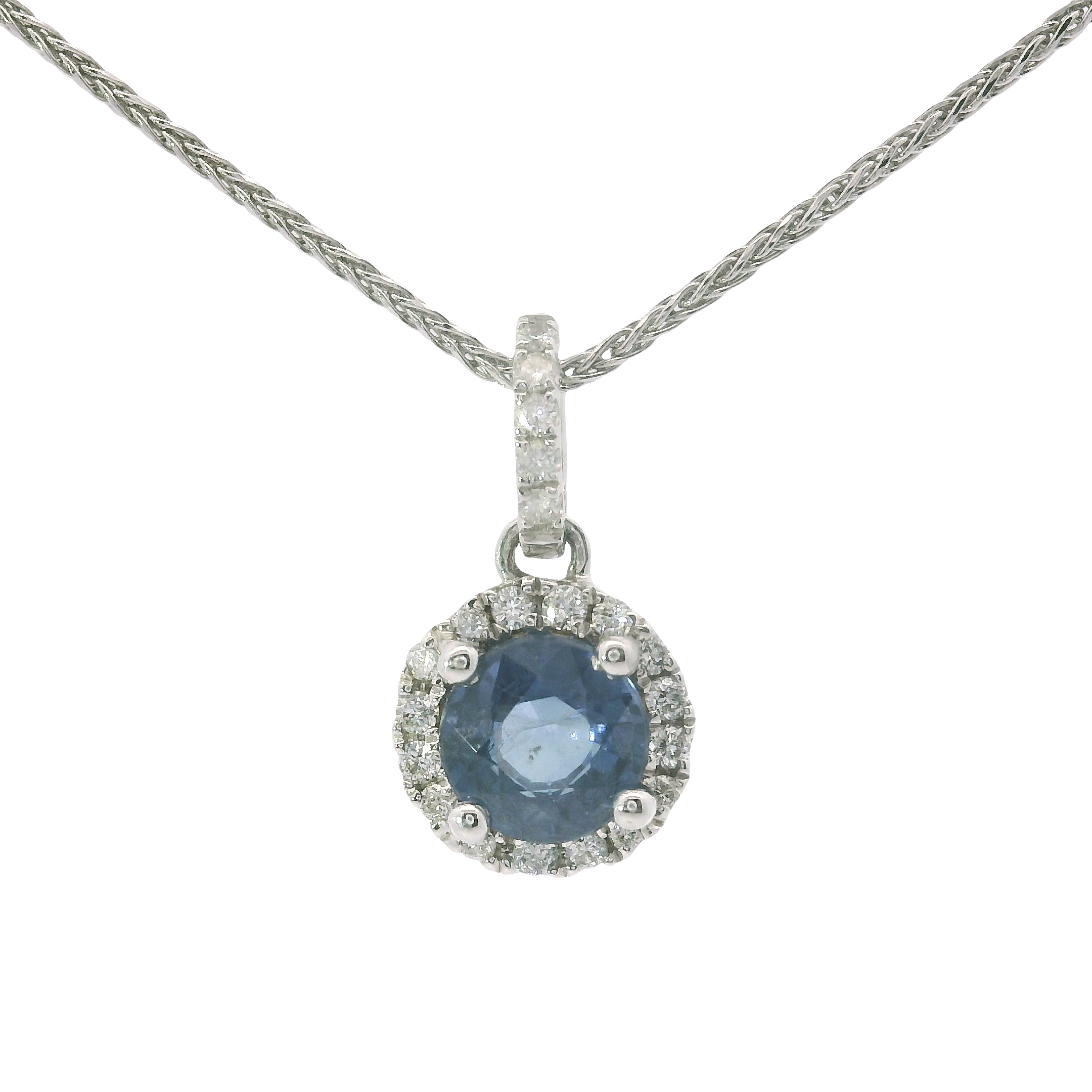 14kt White Gold Sapphire & Diamond Halo Pendant