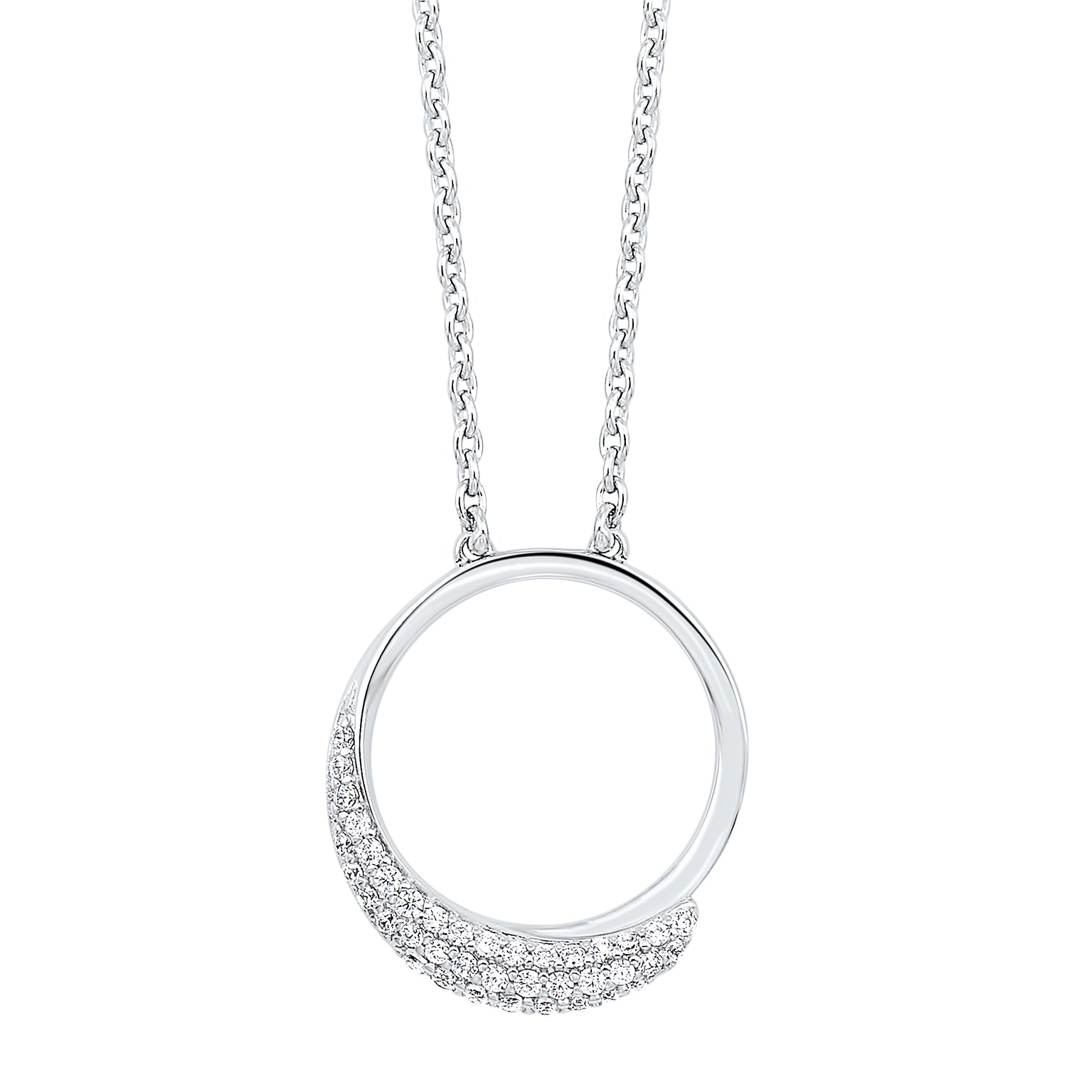 Sterling Silver Sterling Silver  circle Pendants With = Round Cubic Zirconiums