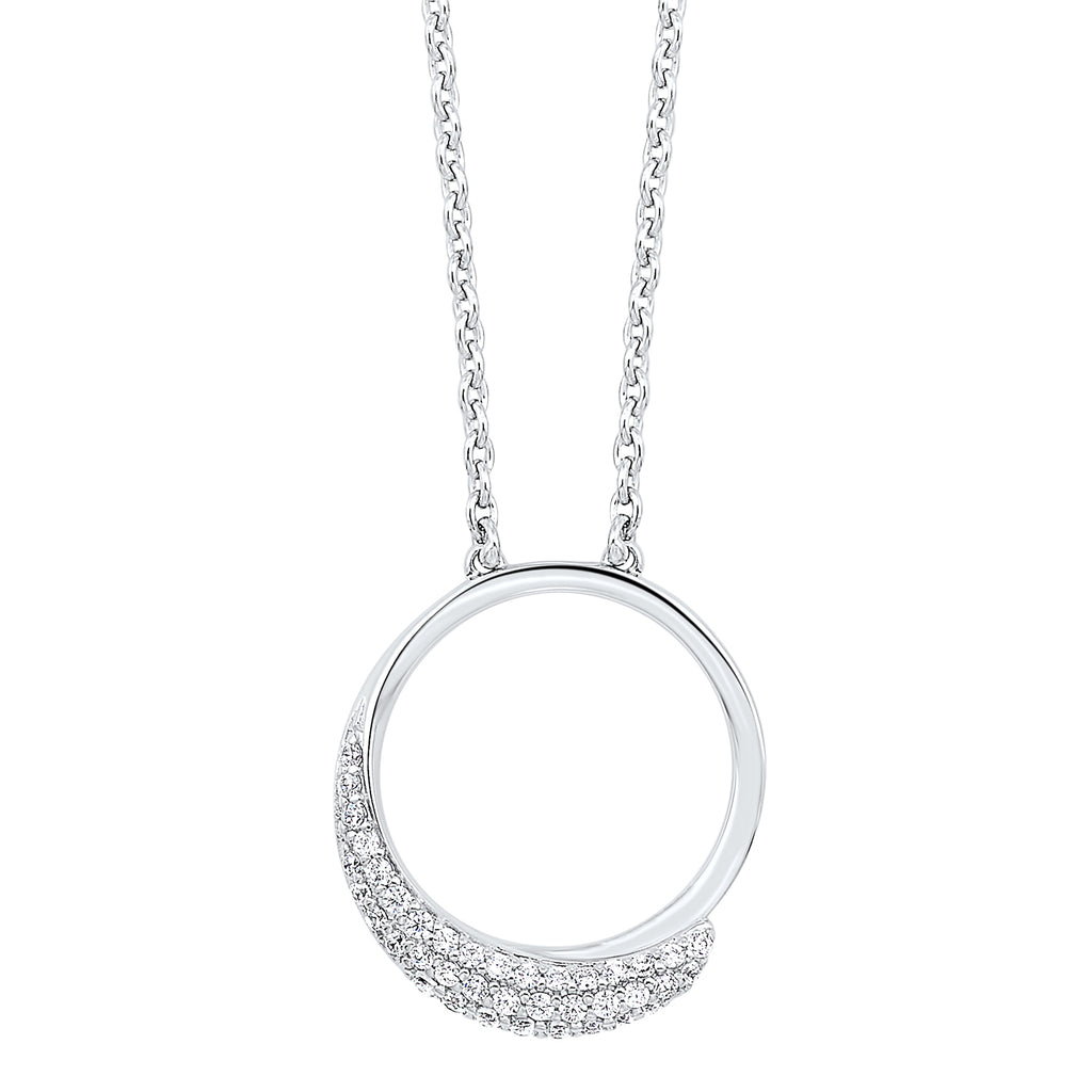 Sterling Silver Sterling Silver  circle Pendants With = Round Cubic Zirconiums