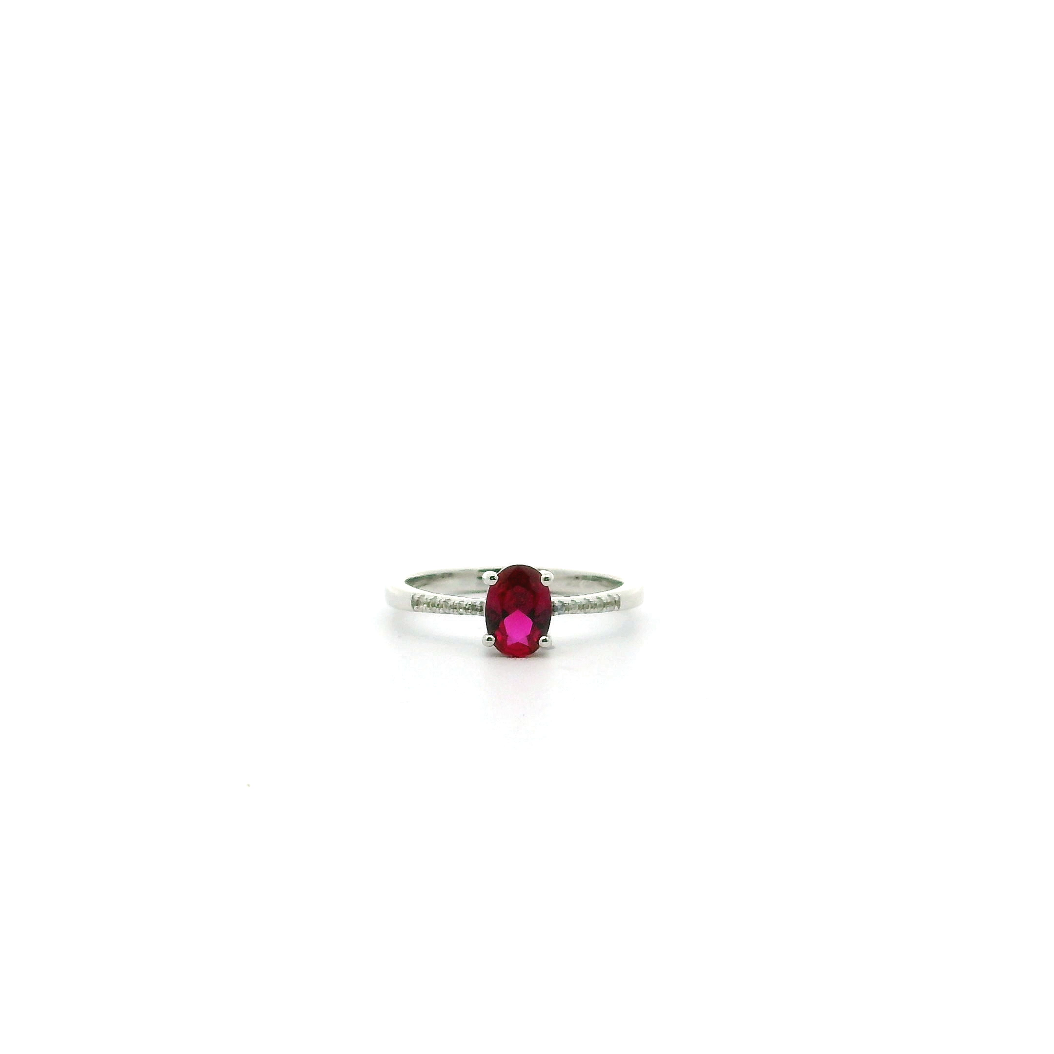 Sterling Ring With 5 Round Cubic Zirconiums 5x7 oval Ruby