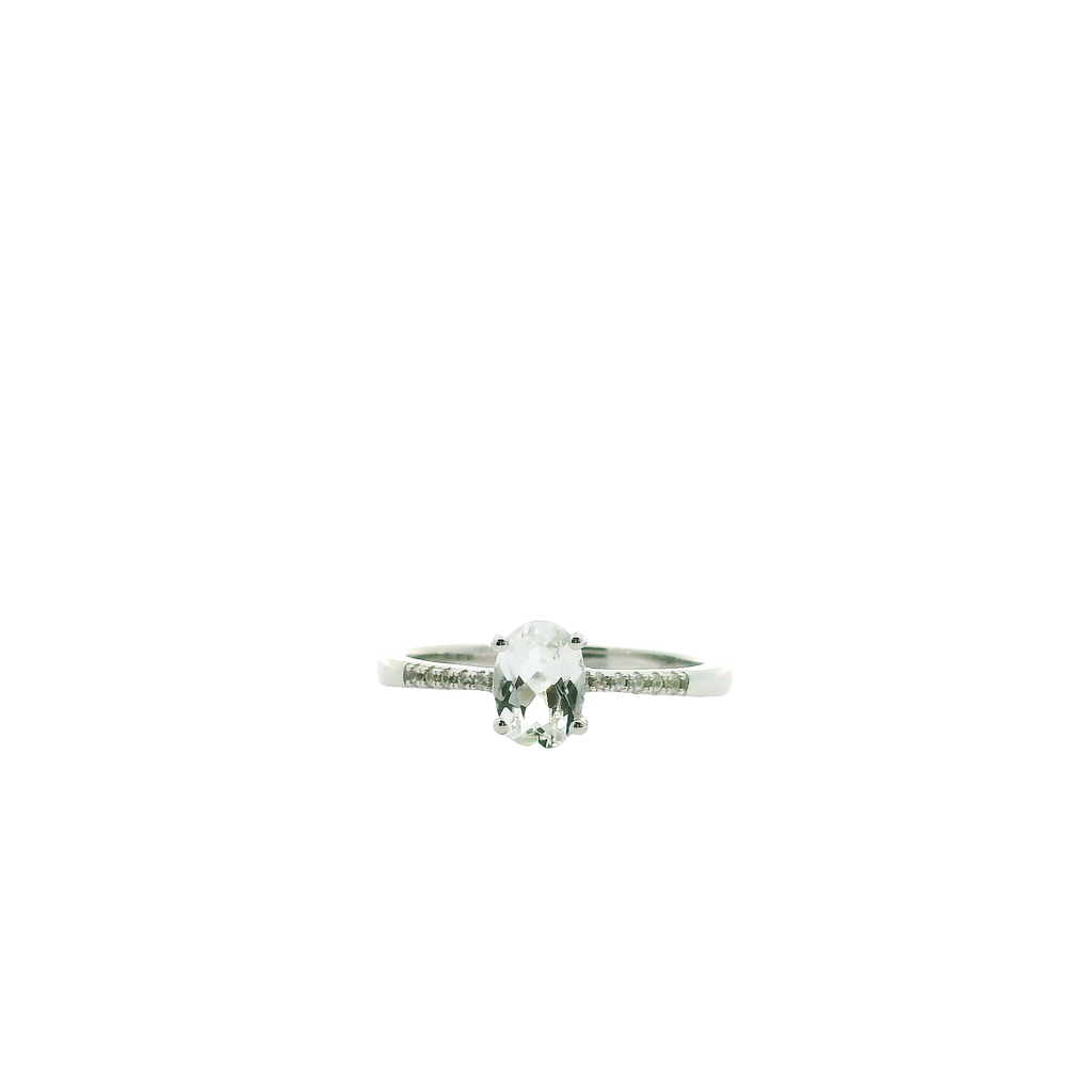 Sterling Ring With 5 Round Cubic Zirconiums 5x7 oval white topaz