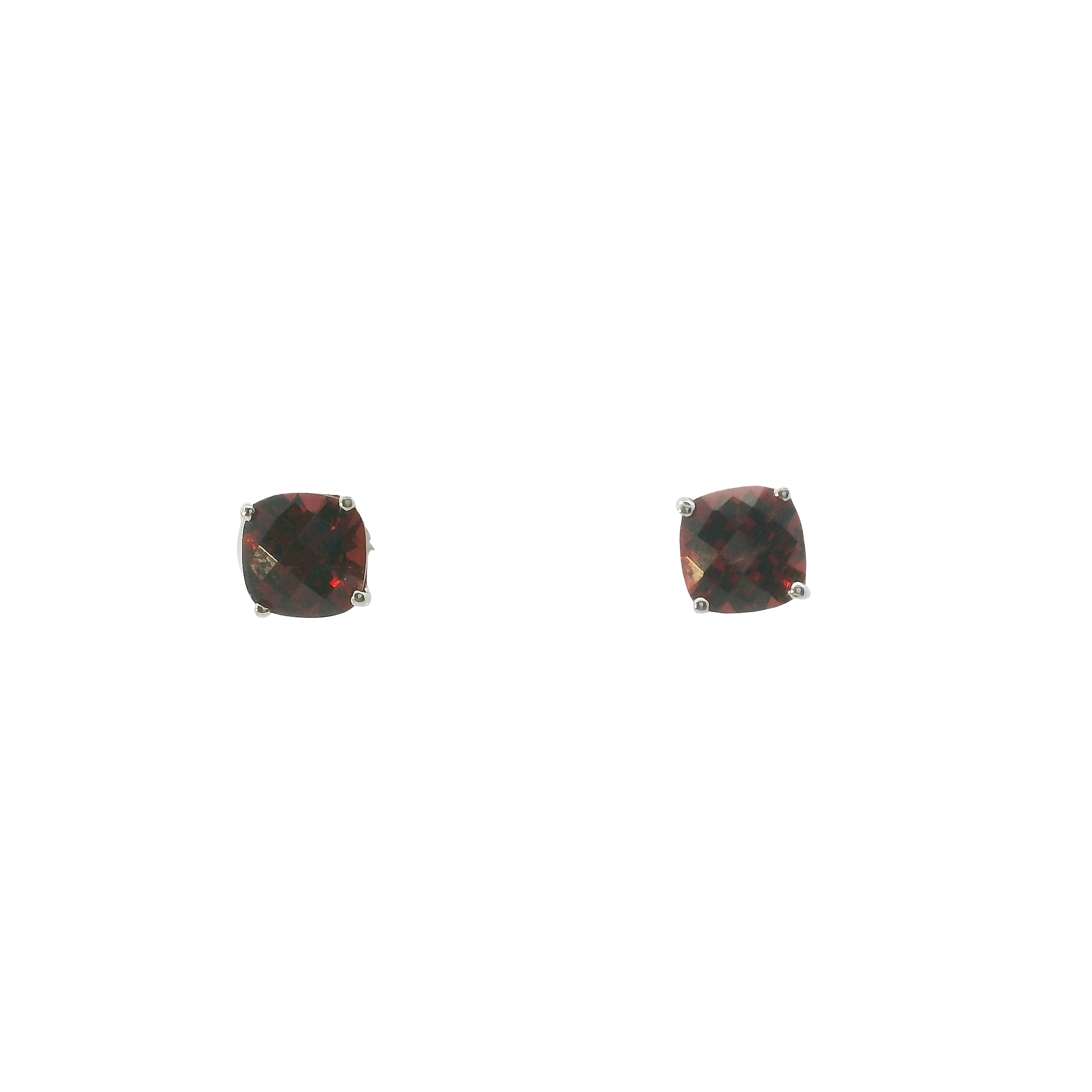 14K White Gold Cushion-Cut Garnet Stud Earrings – 1.20 Total Carats