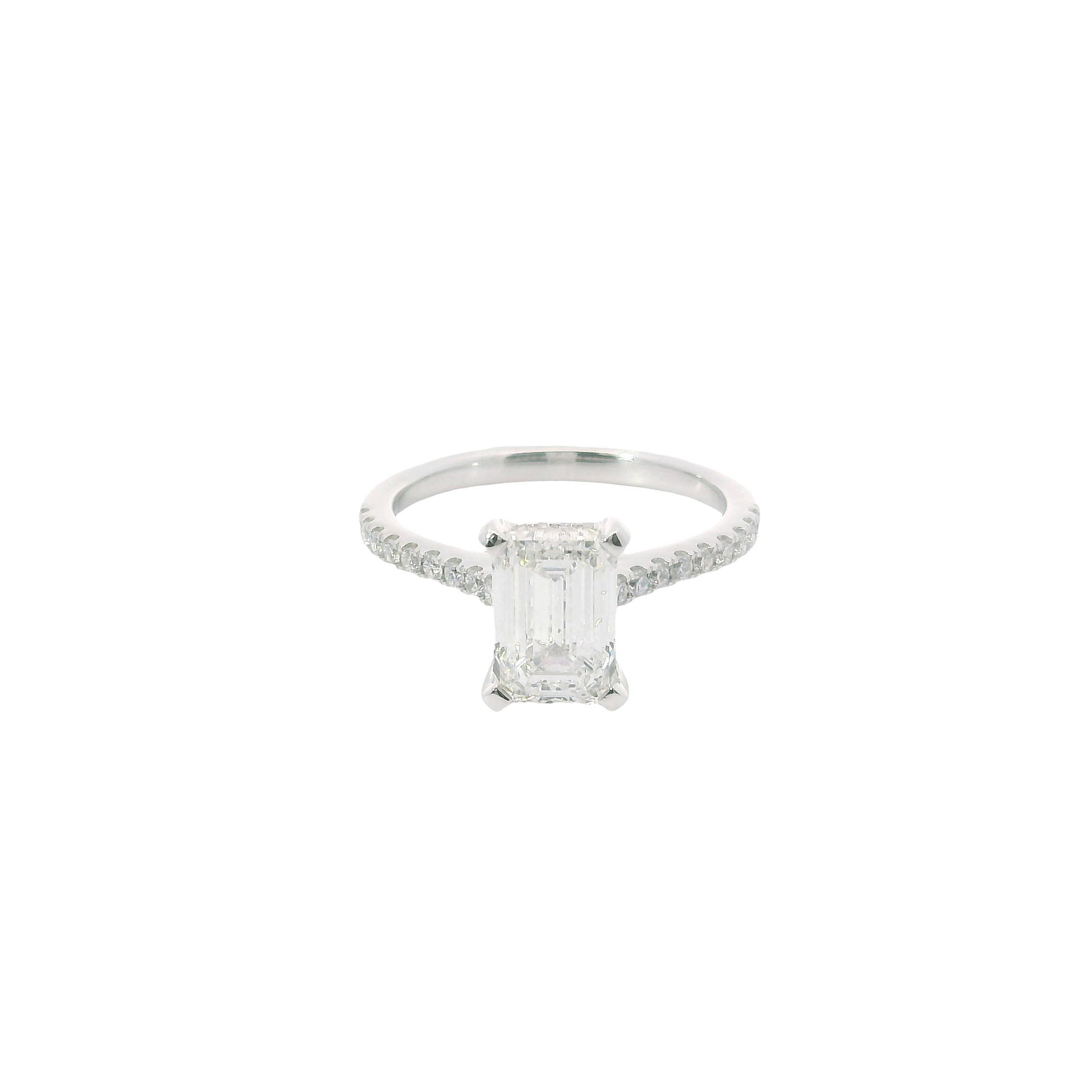 Refined Radiance: 14kt White Gold Emerald-Cut Lab-Grown Diamond Engagement Ring