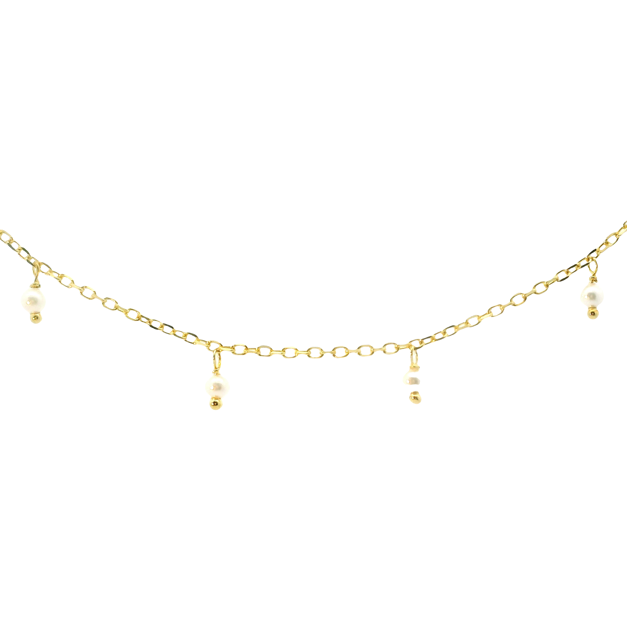 Italian Pearl Station Link Necklace – 14K Gold Over Sterling Silver, 3mm Pearls, Adjustable 16–18"
