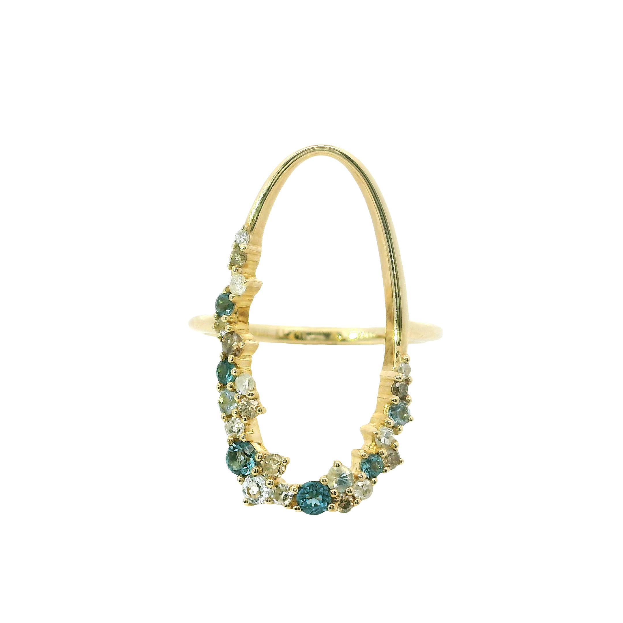14kt Yellow Gold Multi-Gemstone Fashion Ring with London Blue Topaz, Aquamarine & Brown Diamonds