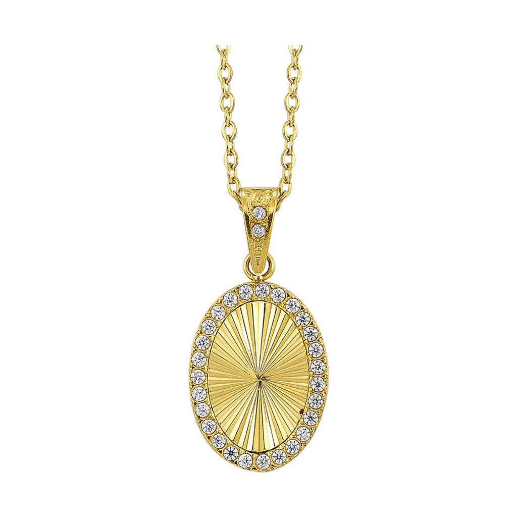 Gold Plated Stainless Steel Pendant With = Round Cubic Zirconiums