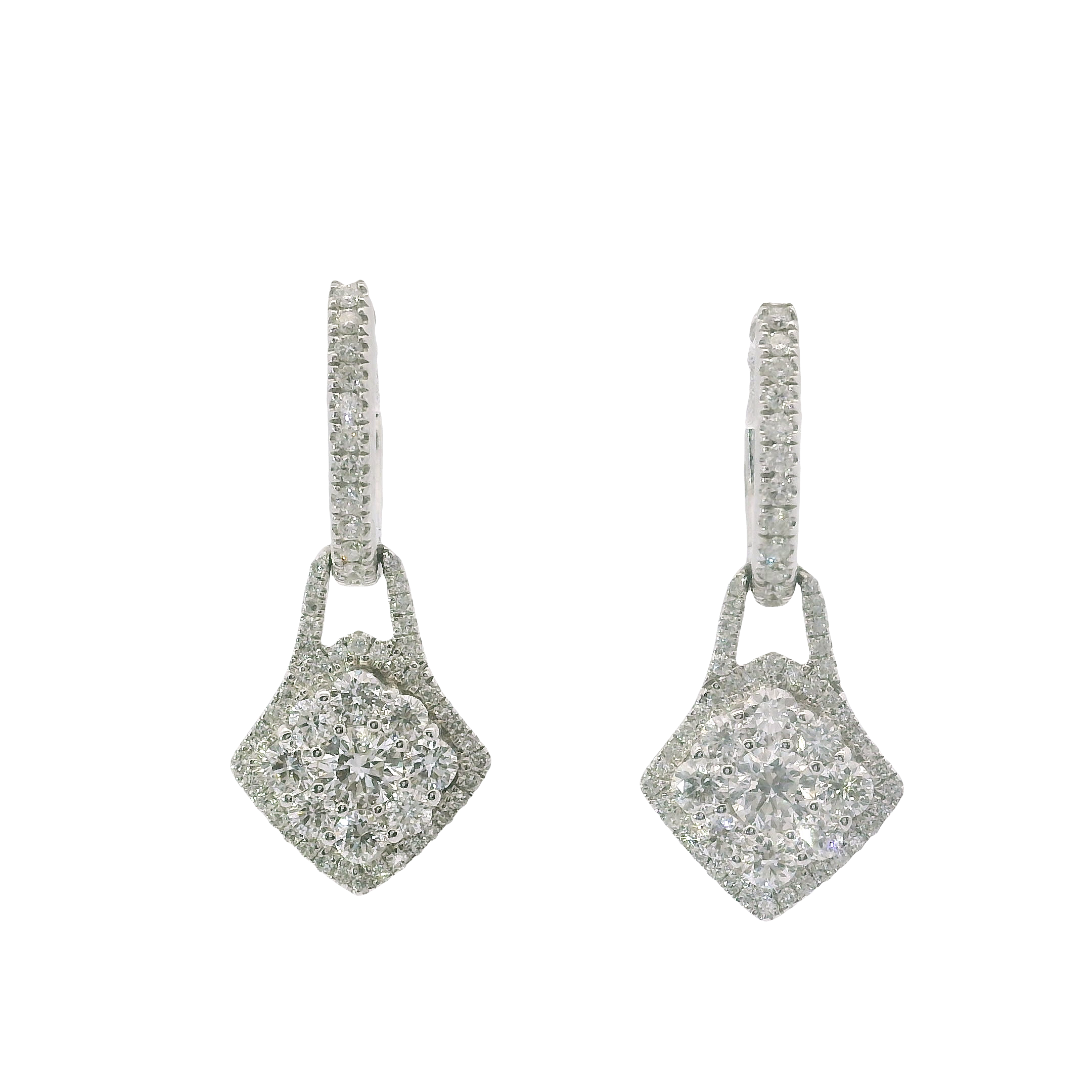 14K White Gold Diamond Dangle Earrings – 0.89 Total Carats