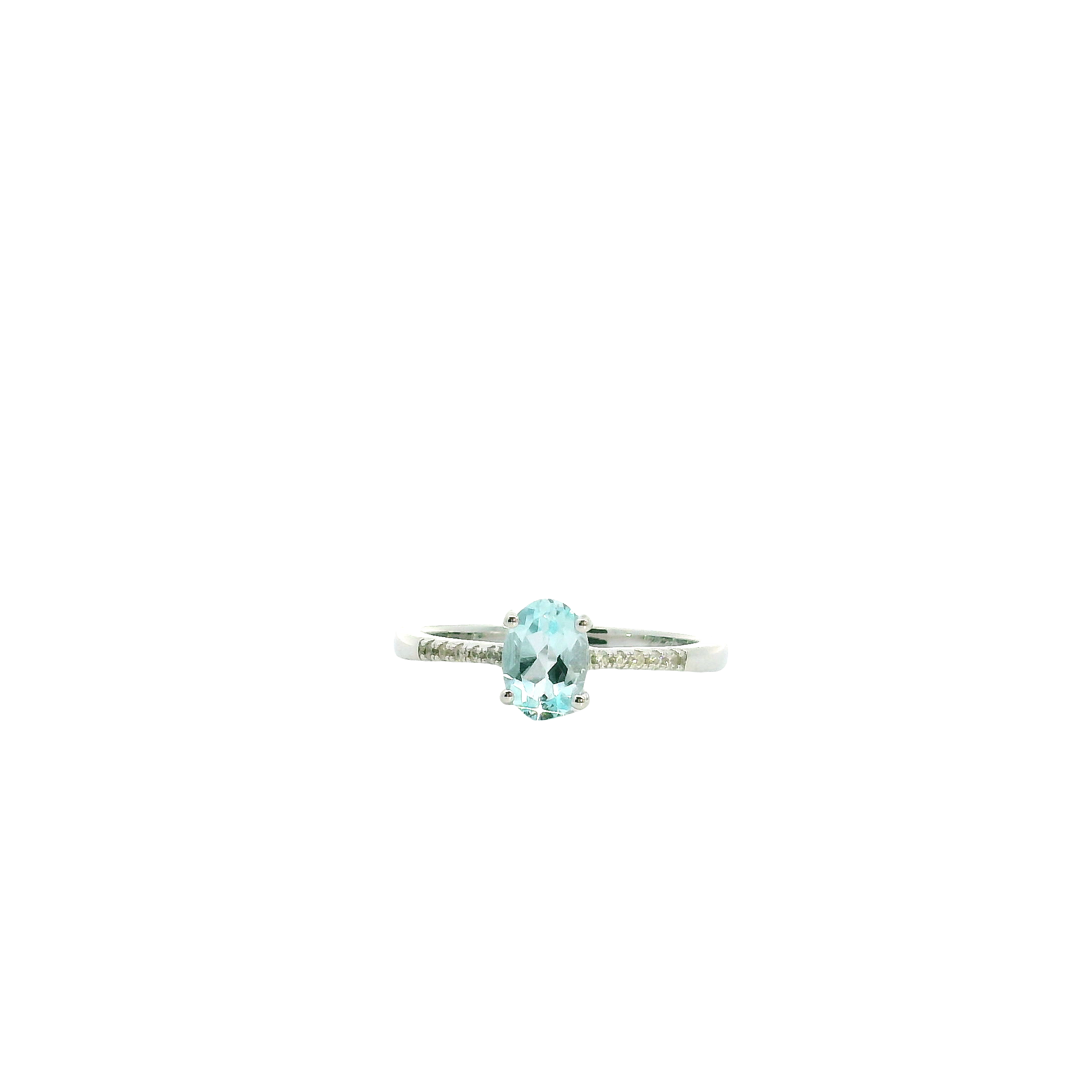 Sterling Ring With 5 Round Cubic Zirconiums 5x7 oval aquamaraine
