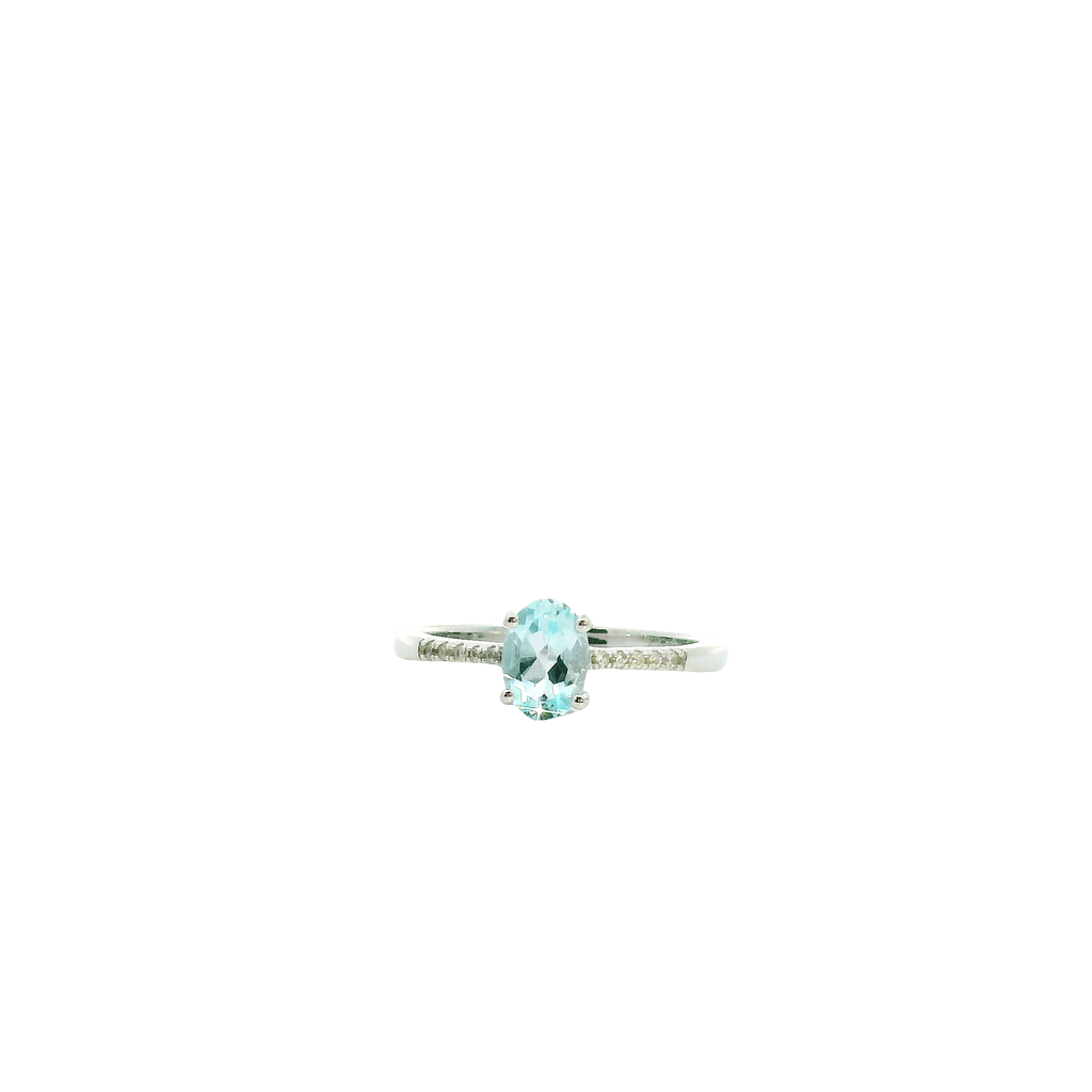Sterling Ring With 5 Round Cubic Zirconiums 5x7 oval aquamaraine