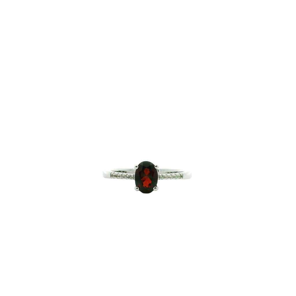 Sterling Ring With 5 Round Cubic Zirconiums 5x7 oval garnet
