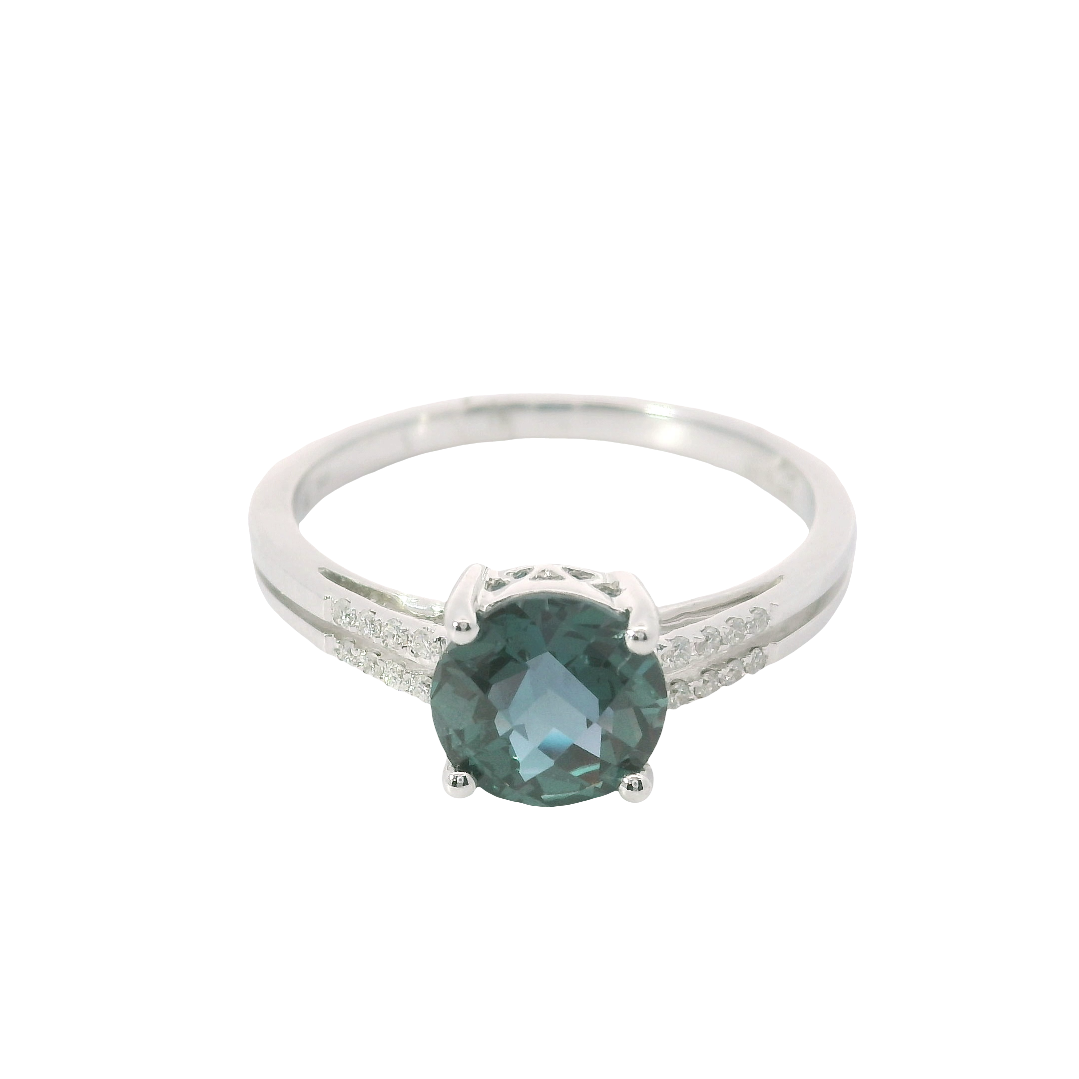 Radiant Alexandrite & Diamond Ring in 14kt White Gold