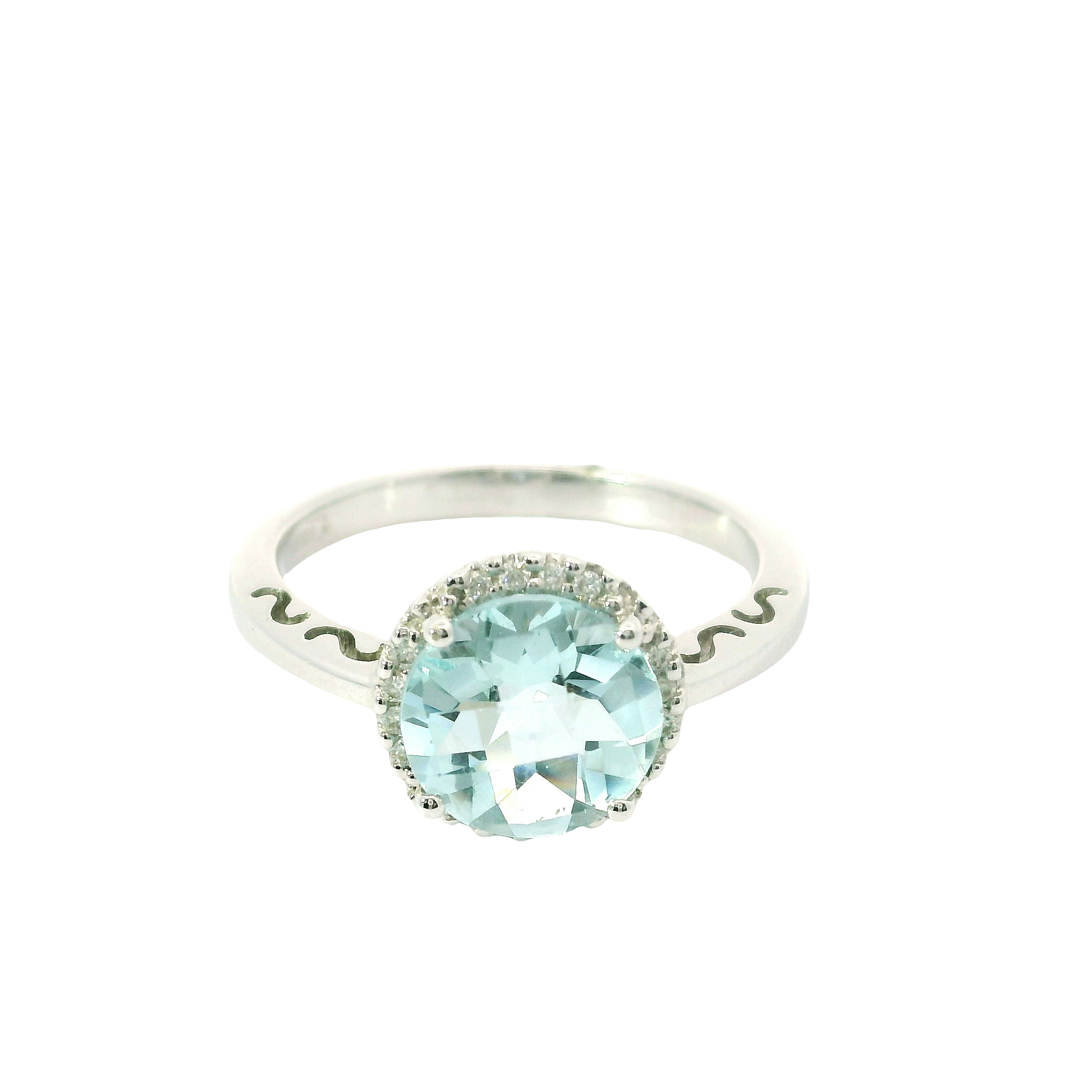 14kt White Gold Aquamarine & Diamond Fashion Ring – Size 7